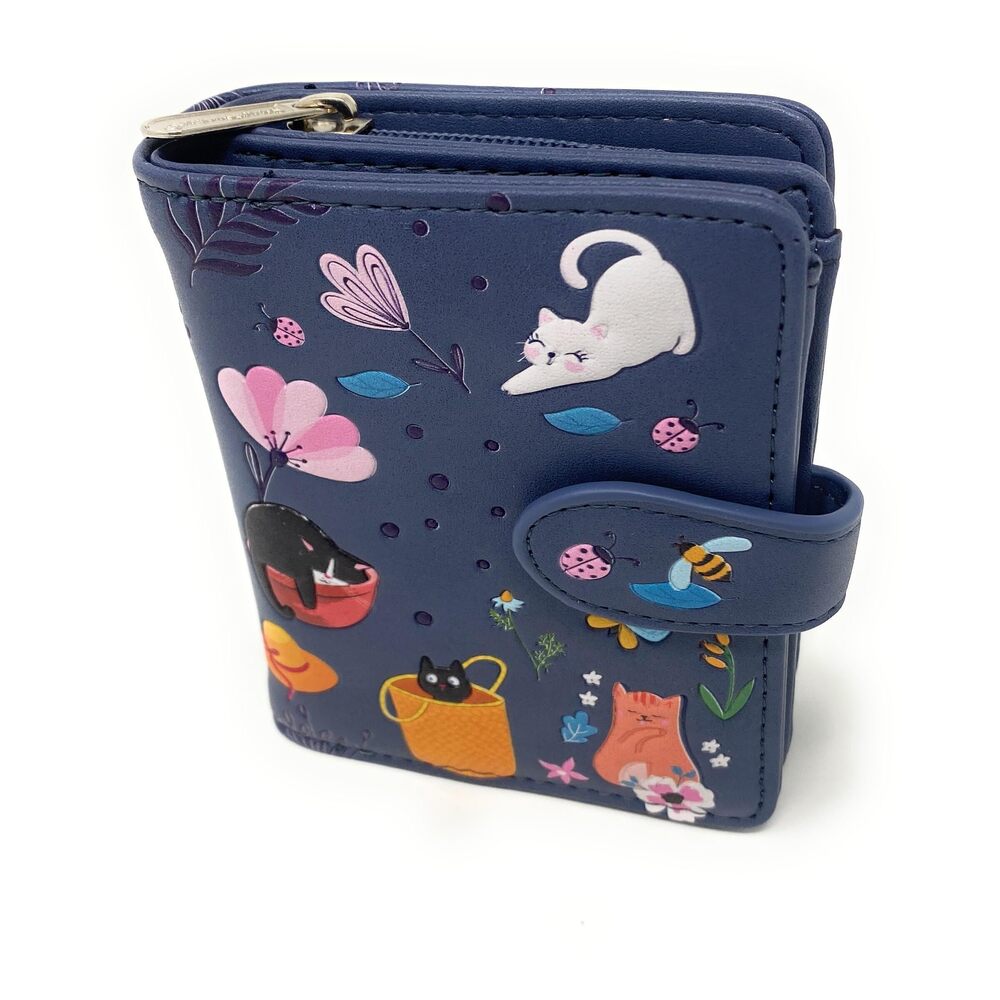 1648 Cats in the Garden Small Wallet and Teen Girls Vegan Faux Leather 4.5"